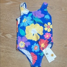 Angel Season Blue Floral One-Piece Swimsuit with Yellow Pink Blooms 2T