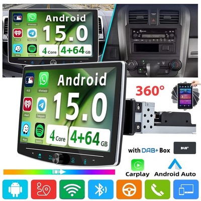 DAB+ Android 15 1 DIN Autoradio Apple Carplay GPS 360° Drehbar Bildschirm 4+64GB