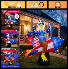 6ft Inflatable American Eagle on Rocket - LED Lighted 4th of July Decor, Yard