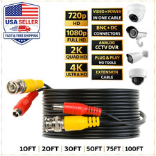 CCTV BNC Video Power Extension Cable DVR Security Camera Plug  Play Black lot