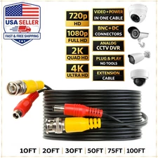 CCTV BNC Video Power Extension Cable DVR Security Camera Plug & Play Black lot