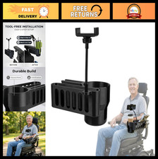 3-in-1 Cup Holder Phone Holder with Storage Basket for Power Wheelchairs, Uni-