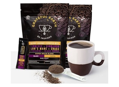 Grateful Earth Super Brain Blend Instant Espresso Dark Roast Turmeric Cinnamon