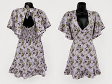 Forever 21 Floral Lilac Lavender Ruffle Summer Mini Dress Flowy fairy cottage M