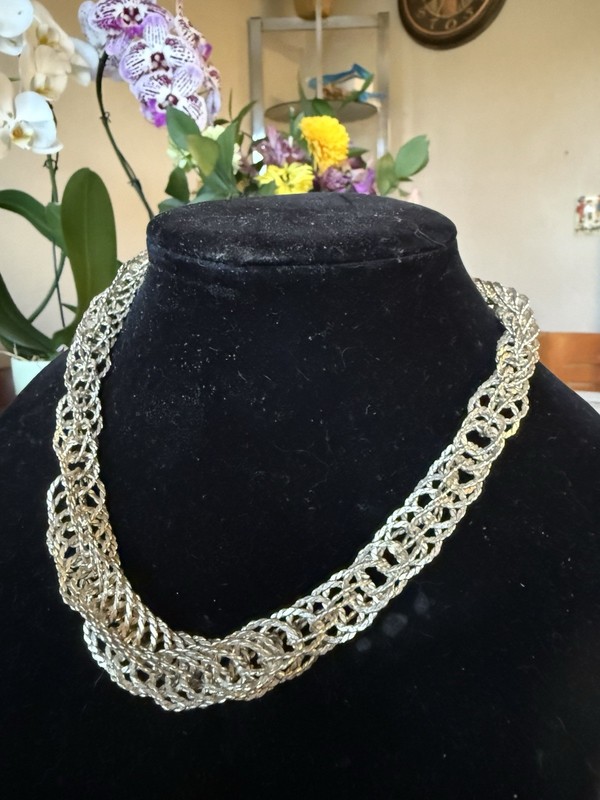 VTG Silver Plated 14mm UK Twisted Rope Prince of Wales 18" Heavy Necklace 61g