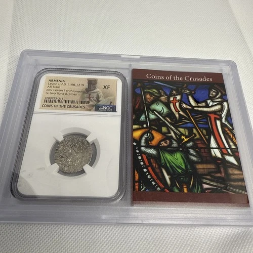 Levon I Armenia NGC XF Silver Tram Medieval Knights Templar Crusader Cross Holy