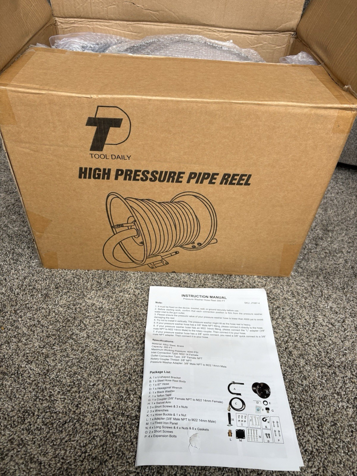 Tool Daily Pressure Washer Hose Reel 300 FT 3/8" Heavy Duty 