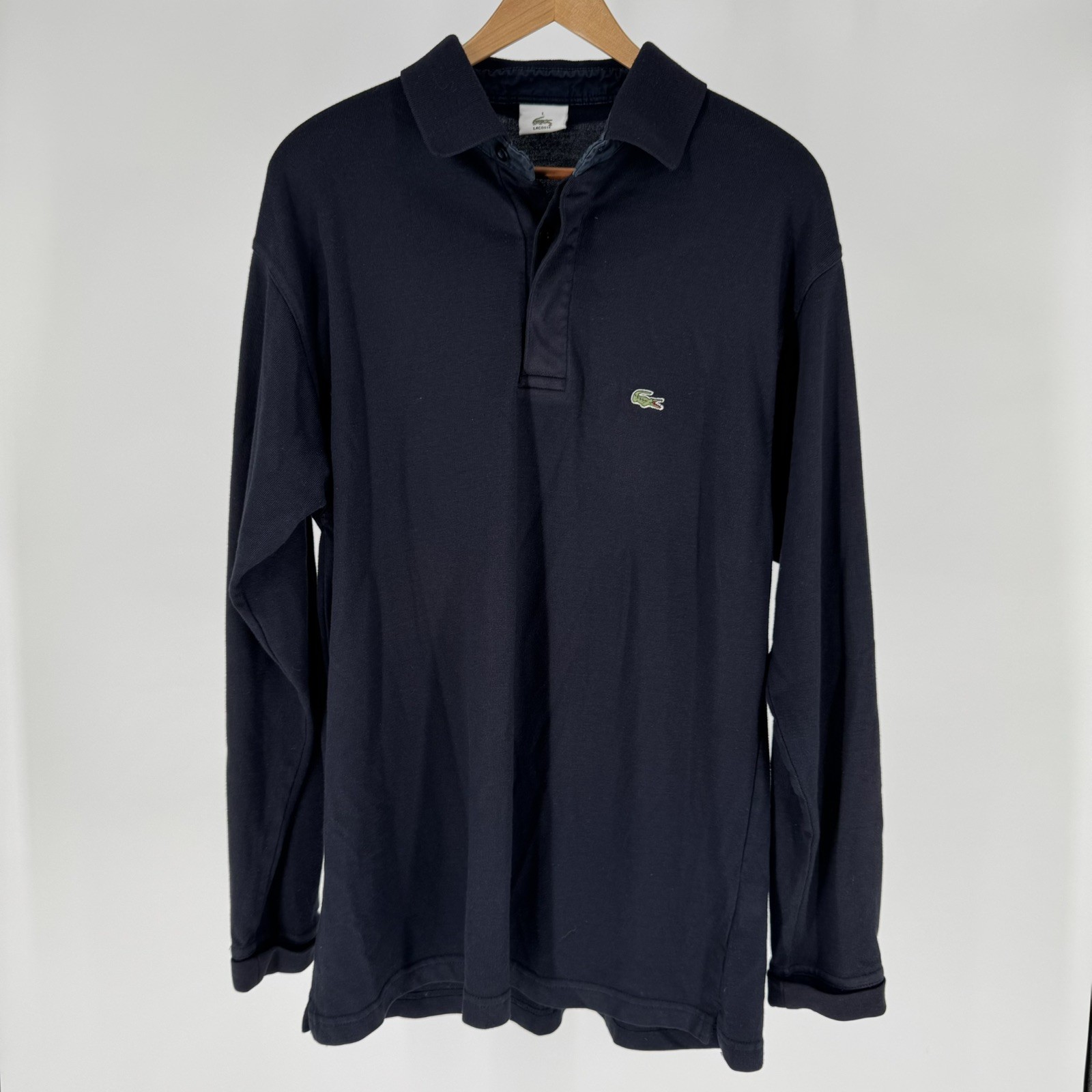 Lacoste | Mens Long Sleeve Polo Shirt | Size L |Navy Blue | 100% Cotton | Preppy