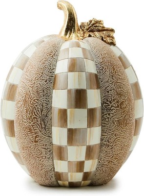 Mocha Check Pumpkin Decor - Charming Resin Halloween Accent Piece