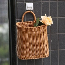 Hanging Woven Flower Storage Basket Home Decor Wall-Mounted Wicker Organizer NEW