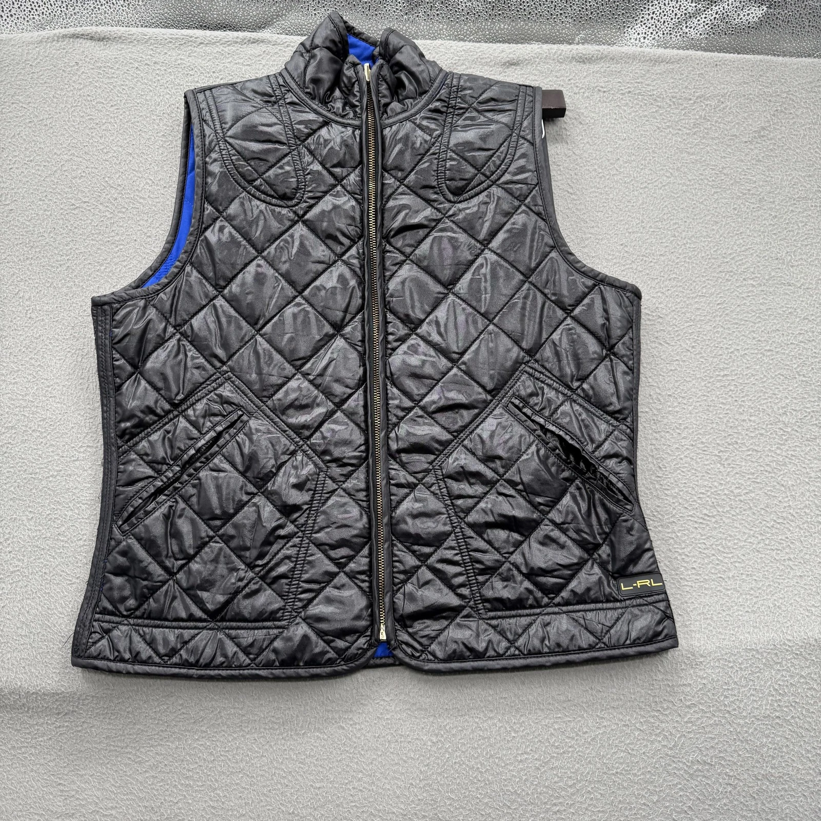 Lauren Ralph Lauren Vest Womens Medium Blue Reversible Quilted Full Zip