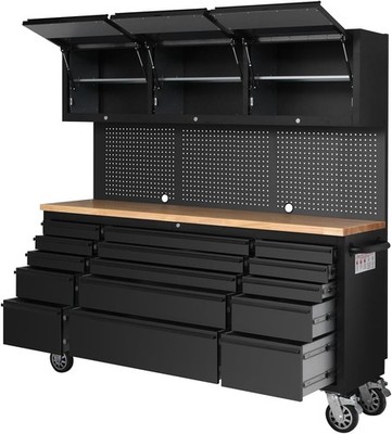 72 Inch Tool Chest Mobile Workbench Storage Cabinet Stainless with 15 Drawers
