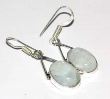 925 Silver Plated Pretty Rainbow Moonstone Earrings Jewelry Size 1.6" MJ