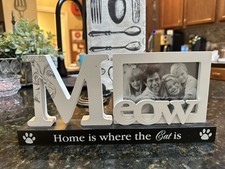White Black Wood Sentiments Cat  Meow  Picture Frame, 4x6 inch