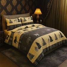 Image of Flannel Brushed Cotton Festive Check Duvet Cover Set Soft Warm XMAS Stag Bedding