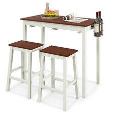 3-Piece Bar Table Set Kitchen Counter Height Pub Table W/Bar Stools Space-Saving
