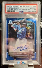 👀 2025 Bowman Chrome Mega Box Andrew Salas Auto Chrome Pros Blue Refractor /150