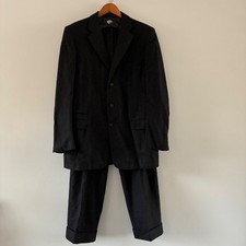 Vtg Suit Set Mens Charcoal Gray Wool 3-Button Blazer Pleated Cuffed Pants MCM