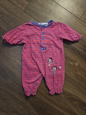 Disney Baby Mickey  Co 80s/90s Vintage Romper Pink Striped Size 3 to 6 mos