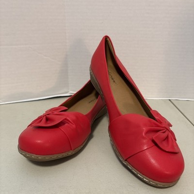 Comfortview Pamela Women's Red Bow Comfort Flats Size 12WW Slip-On