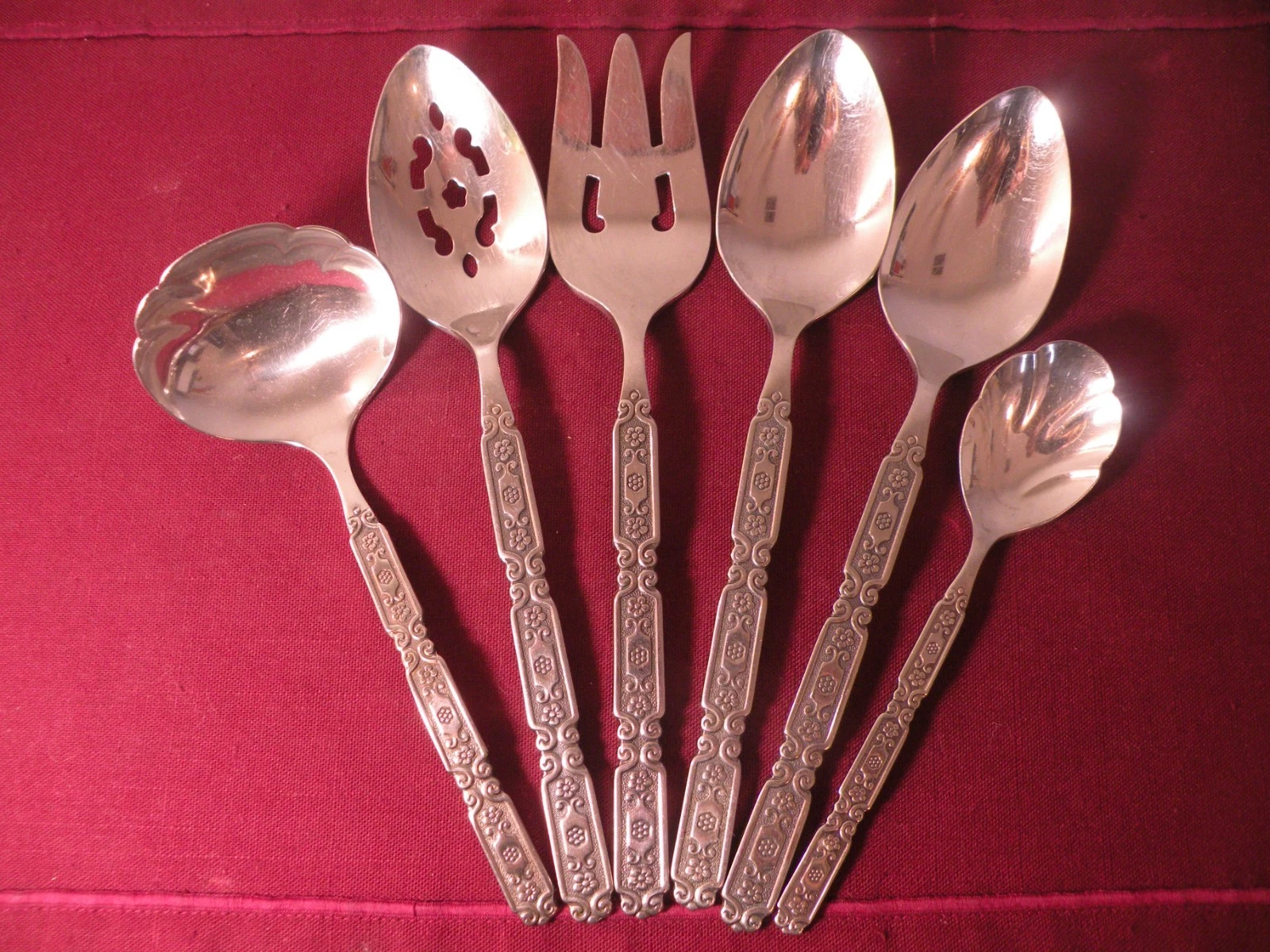 6 Serving Pieces Oneida Heirloom Raphael Cube Mark Stainless Serving Spoons ++
