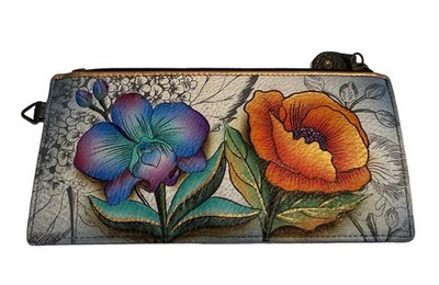 Anuschka Hand-Painted Floral Leather Organizer Minimalist Quiet Luxury Boho