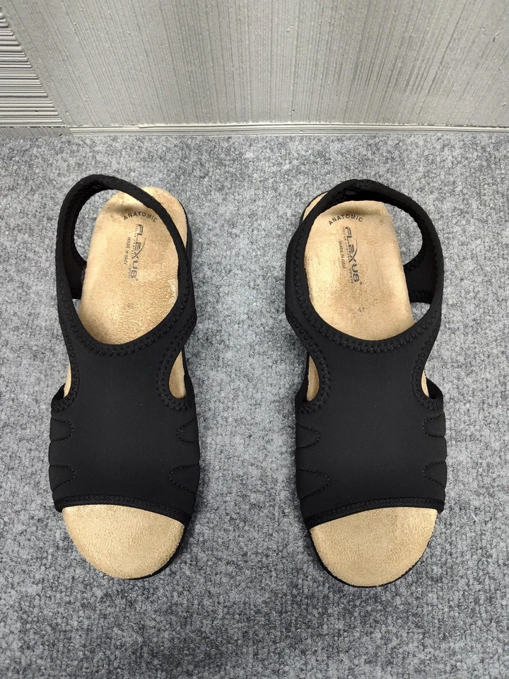 Flexus Sandals Women 41 Black Anatomic Comfort Slingback Made Italy Shoes 10 - Image 3 of 4