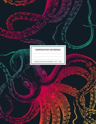 Vintage Octopus 90's Rainbow Notebook: Ocean Life College Ruled 100