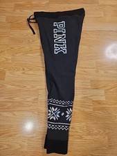 Victoria's Secret PINK Charcoal Grey Medium Bling Snowflake Campus Leggings. D1