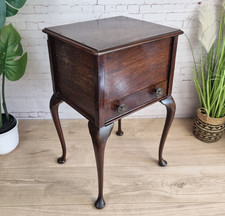 Antique Wooden Side Table Sewing Craft Box with Drawer, Cabinet On Cabriole Legs