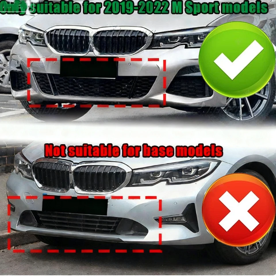 Brillo labial parachoques delantero negro GT Style Fit 19-22 BMW G20 330i M Sport M340i - 3 piezas Foto 3 de 4