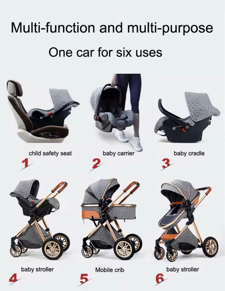 Luxury 3 in 1 Baby Stroller High Landscape Travel Pram Pushchair Newborn - Image 2 of 4