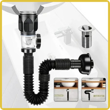 Black Universal Sink Drain Pipe Set Retractable Deodorant Sewer Drainage Water