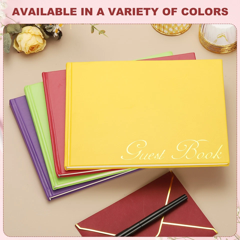 Elegante Libro de Visitas, 9"x7" Cuero PU Libro de Invitadas de Boda, Naranja Foto 4 de 4