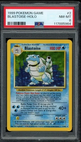 Pokemon PSA 8 Base Set Blastoise 2/102 Holo Rare Unlimited 1999 Near Mint