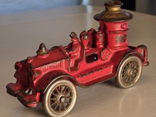 Vintage 1920s Painted Red Cast Iron Pumper Truck Toy, All Original