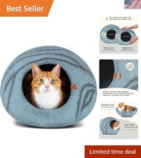 Cat Cave   Felt Cat Bed for Indoor Cats, Handmade Merino Wool Aquamarine, Me...