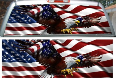 American flag flying eagle rear window view thru graphic decal 