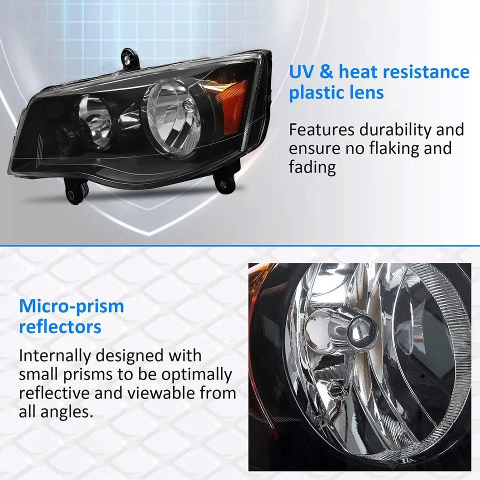 For 2008-2016 Chrysler Town&Country 2011-2020 Dodge Grand Caravan Pair Headlight Foto 4 de 4