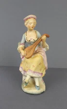Lipper & Mann French Victorian Figurine Vintage Woman Musical Instrument
