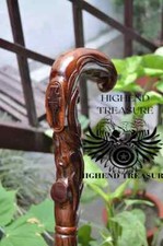 Handcrafted Divinely Carved Wooden Pilgrim Walking Cane Christian Cross Design