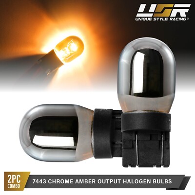 7443 / 7443A / T20 Dual Filament Stealth Chrome Amber Halogen Bulbs ...