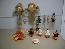 Lot 14 Fall Halloween Crafts Straw Scarecrows Pumpkins Ghosts Witches Ribbon