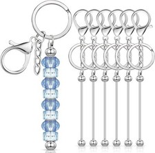 6 Pcs Beadable Keychain Bars Blanks Bead Metal Beaded Silver