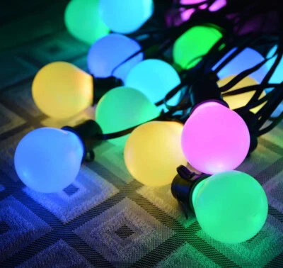 LED Solar Lichterkette Kugeln Glühbirne Beleuchtung Garten Licht RGB 8m 30 LED - Bild 1 von 3