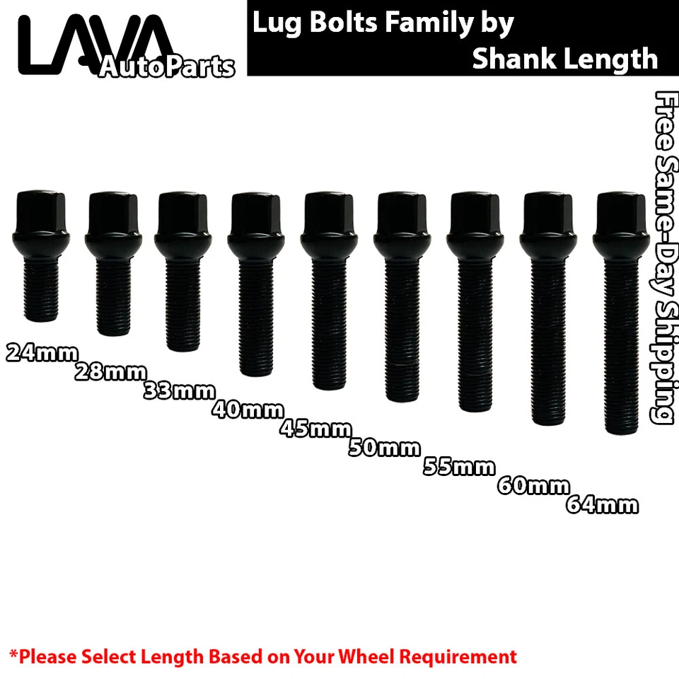 10 PIEZAS PERNO DE ASIENTO DE BOLA NEGRO 12X1,5 VÁSTAGO 28MM/40MM AJUSTE RUEDA DE STOCK MERCEDES Foto 3 de 3