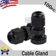 100 Pcs PG7 Black Nylon Waterproof Cable Gland 3-6.5mm Dia. w/ Lock-Nut & Gasket