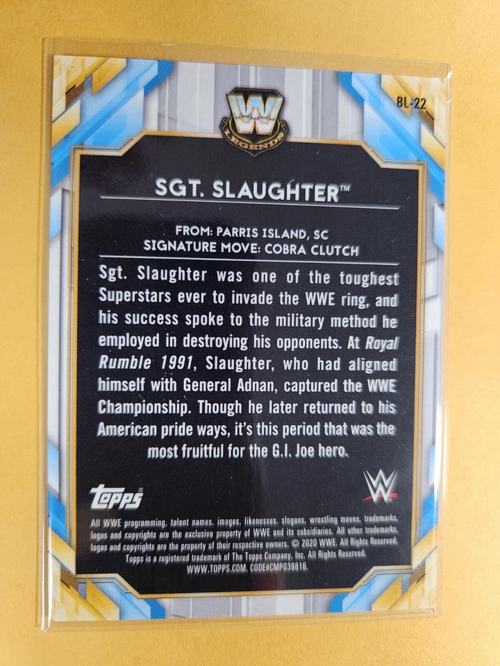 2020 Topps Chrome WWE Big Legends Green Refractor 37/99 Sgt Slaughter #BL-22 - Image 2 of 4