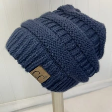 CC Beanie New Women's Knit Slouchy Thick Cap Hat Unisex Navy C.C Beanie