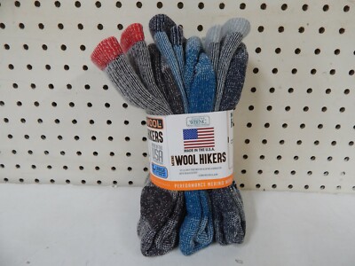 Omni Wool Unisex Merino Wool Hiker Crew Socks 3 Pack-Large-73713-Red/Gray/Teal